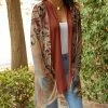 Lily | Rust & Beige Floral Pocket Shawl-Neck Open Cardigan - Plus