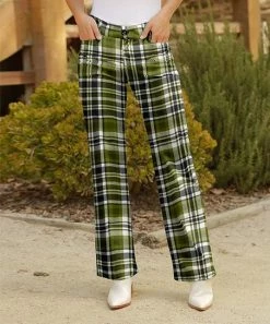 Lily | Black & Olive Plaid Straight-Leg Pants - Women