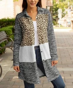 Lily | Gray & Brown Leopard Button-Up Shacket - Women