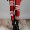 Lily | Red & White Color Block Stripe Leggings - Women