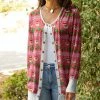 Lily | Pink & Green Santa Mistletoe Stripe Snap-Button Cardigan - Plus