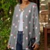 Lily | Gray & Red Santa Heads Button-Up Long-Sleeve Cardigan - Plus