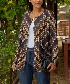 Lily | Brown & Orange Zigzag Longline Cardigan - Women