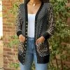 Lily | Black & Taupe Polka Dot Snap-Button Pocket Cardigan - Women