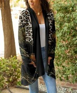 Lily | Black & Brown Leopard Pocket Open Cardigan - Women