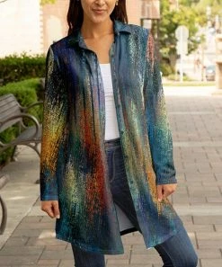 Lily | Navy & Orange Abstract Button-Up Shacket - Plus