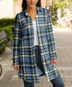 Lily | Navy & Cream Plaid Button-Up Shacket - Women & Plus