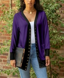 Lily | Purple Snap-Button Pocket Cardigan - Plus