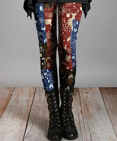 Lily | Blue & Red Christmas Reindeer Leggings - Women 1 Lily | Blue & Red Christmas Reindeer Leggings - Women