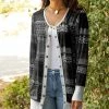 Lily | Gray & White Geometric Stripe Snap-Button Cardigan - Plus