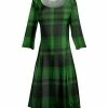 Lily | Black & Green Plaid Three-Quarter Sleeve A-Line Dress - Women & Plus