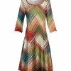 Lily | Orange & Green Chevron Three-Quarter Sleeve A-Line Dress - Women