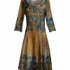 Lily | Brown & Blue Floral Three-Quarter Sleeve A-Line Dress - Plus