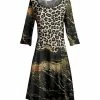 Lily | Black & Gold Leopard Marbled Three-Quarter Sleeve A-Line Dress - Women