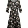 Lily | Black & Pink Floral Three-Quarter Sleeve A-Line Dress - Women & Plus