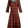 Lily | Red & Black Plaid Three-Quarter Sleeve A-Line Dress - Women & Plus