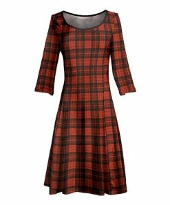 Lily | Red & Black Plaid Three-Quarter Sleeve A-Line Dress - Women & Plus