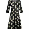 Lily | Black & White Floral Three-Quarter Sleeve A-Line Dress - Women