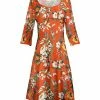 Lily | Orange & White Floral Three-Quarter Sleeve A-Line Dress - Women & Plus