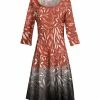Lily | Orange & Gray Botanical Three-Quarter Sleeve A-Line Dress - Women