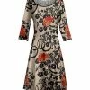 Lily | Black & Cream Floral Three-Quarter Sleeve A-Line Dress - Plus