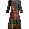 Lily | Red & Green Plaid Three-Quarter Sleeve A-Line Dress - Women