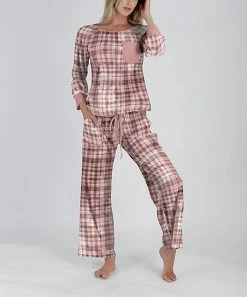 Lily | Pink & Brown Plaid Raglan Pajama Set - Plus