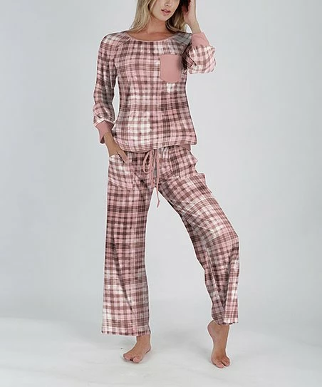 Lily | Pink & Brown Plaid Raglan Pajama Set - Plus 1 Lily | Pink & Brown Plaid Raglan Pajama Set - Plus