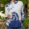 Lily | White & Blue Floral Polka Dot Pocket Half-Zip Sweater - Plus