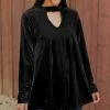 Lily | Black Velvet Long-Sleeve Cutout Tunic - Plus