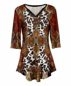 Lily | Black & Red Cow & Floral Velvet V-Neck Tunic - Plus