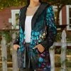 Lily | Black & Blue Leopard Velvet Hooded Open Jacket - Women & Plus