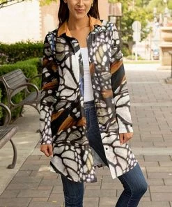 Lily | Black & White Butterfly Collar Longline Cardigan - Women