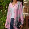 Lily | Pink & Gray Floral Button-Accent Open Cardigan - Women