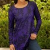Lily | Purple & Black Floral Boatneck Long-Sleeve Tunic - Women