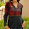 Lily | Black & Red Plaid Notch Neck Long-Sleeve Top - Women