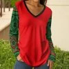 Lily | Red & Green Fair Isle V-Neck Long-Sleeve Tunic - Women
