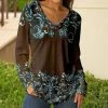 Lily | Brown & Teal Floral V-Neck Long-Sleeve Tunic - Women