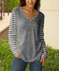 Lily | Gray & White Polka Dot V-Neck Long-Sleeve Tunic - Women & Plus