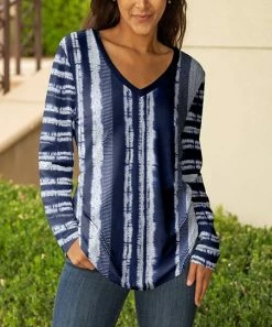 Lily | Navy & White Stripe V-Neck Long-Sleeve Tunic - Women & Plus