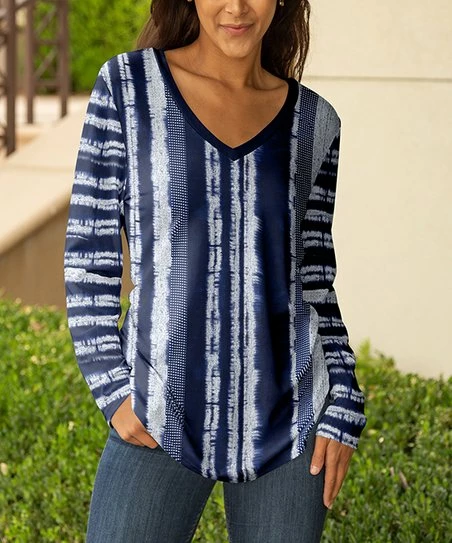 Lily | Navy & White Stripe V-Neck Long-Sleeve Tunic - Women & Plus 1 Lily | Navy & White Stripe V-Neck Long-Sleeve Tunic - Women & Plus