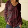 Lily | Black & Red Floral V-Neck Long-Sleeve Tunic - Women & Plus