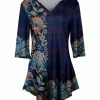 Lily | Blue & Orange Floral V-Neck Three-Quarter Sleeve Tunic - Plus