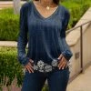 Lily | Navy & Cream Floral V-Neck Long-Sleeve Tunic - Women
