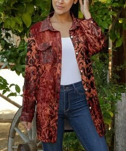 Lily | Red & Black Floral Pocket Velvet Shacket - Plus