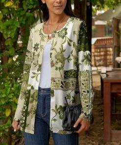 Lily | Olive & White Floral Button-Up Cardigan - Plus