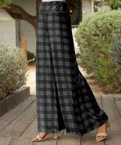 Lily | Black & Gray Windowpane Palazzo Pants - Women