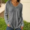 Lily | Gray & White Dot V-Neck Long-Sleeve Tunic - Plus