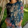 Lily | Navy & Beige Floral Paisley Long-Sleeve Tunic - Women