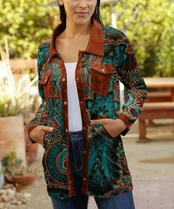 Lily | Brown & Turquoise Paisley Pocket Shacket - Women & Plus